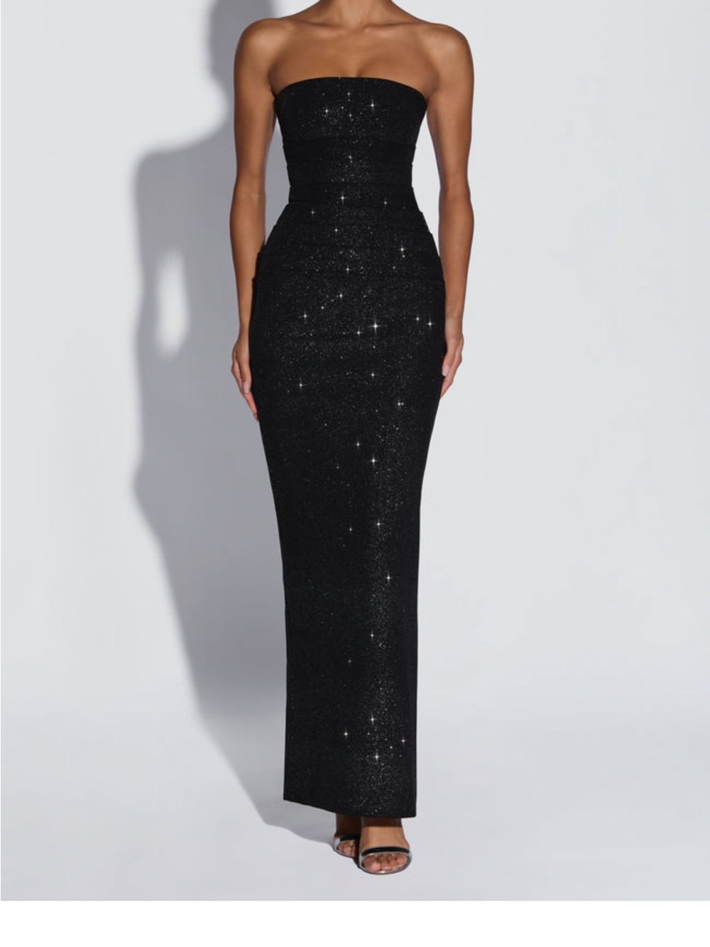 Strapless Black Sequin Column Gown